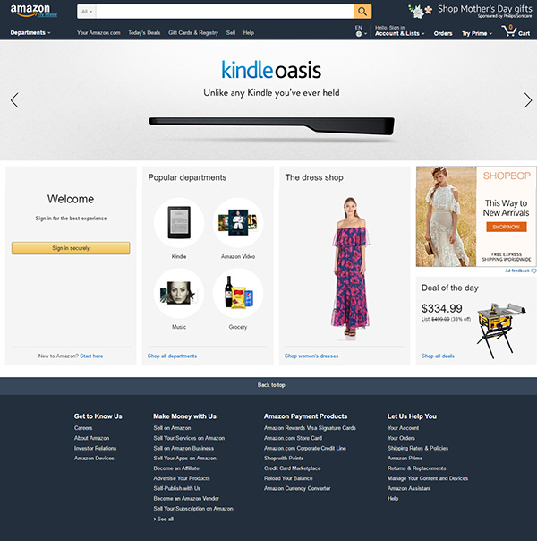Diseño del sitio web de Amazon